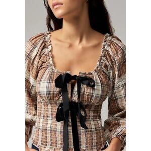 Kimchi Blue Cottagecore Peplum Lacey Velvet Gathered Blouse Size Small